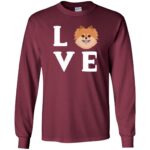 pomeranian face long sleeve - maroon
