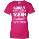 welder wife womens t shirt - lady t shirt - pink heliconia